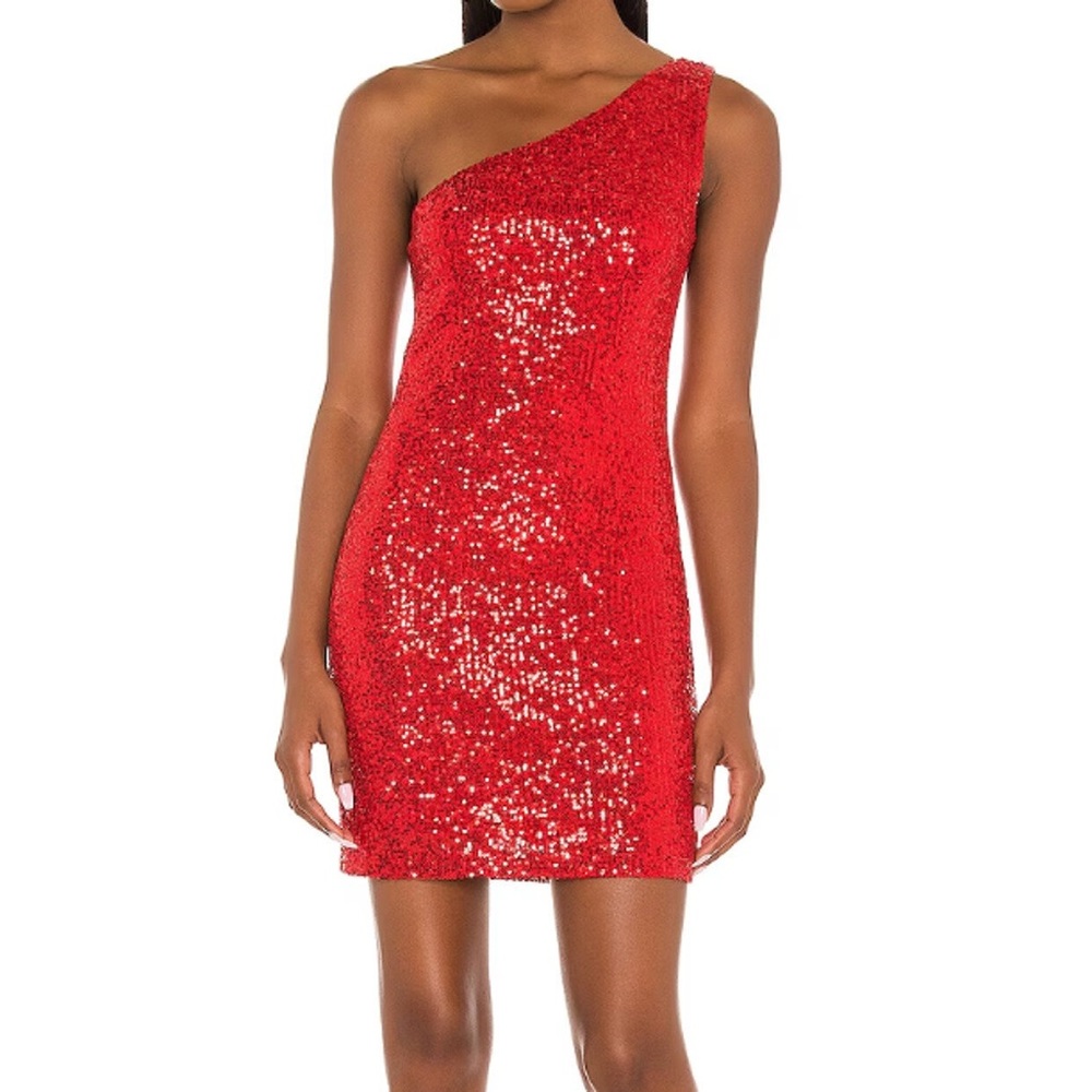 BB Dakota- red one shoulder sequin mini dress